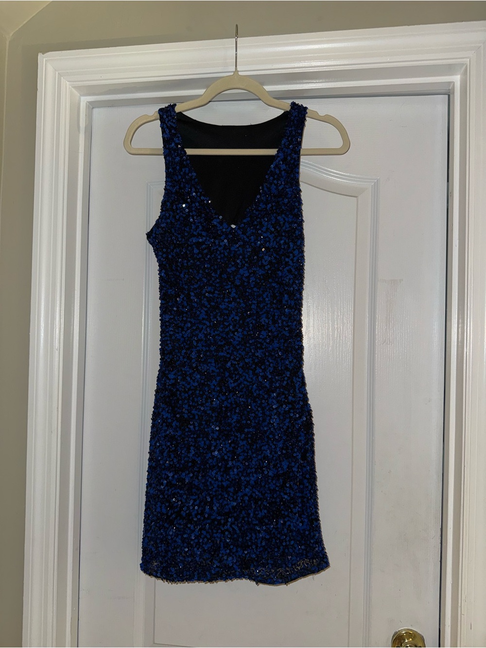 Vintage Royal Blue Sequin V-Neck Mini Dress